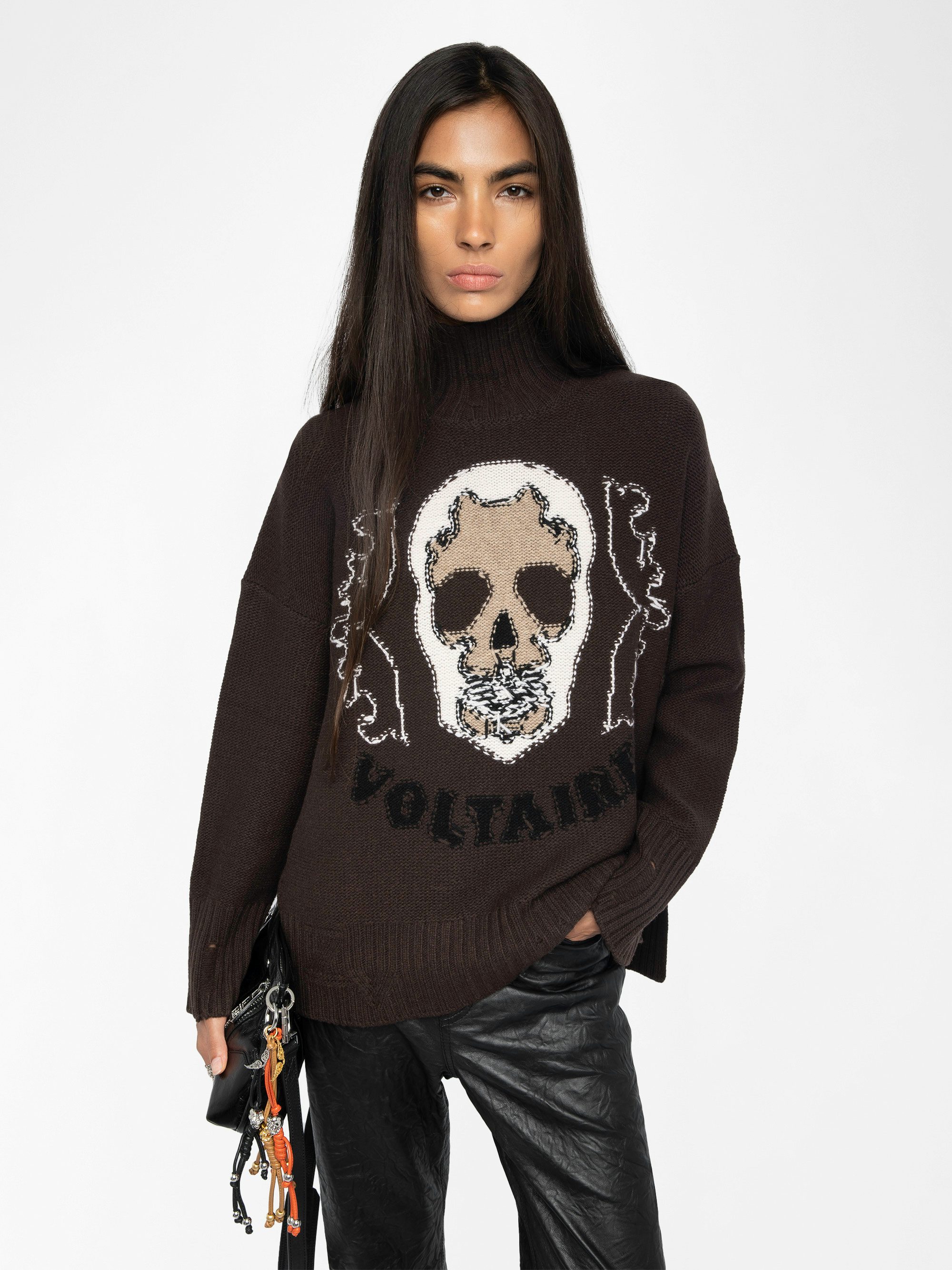 Bleeza Jumper 100% Merino Wool - Jumper with high neck featuring intarsia skull on front.